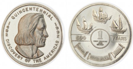 23 EUR  Cristobal Colon  aniversario  500 años  1992  plata 999 31,1 gr  ( canto con limadura)